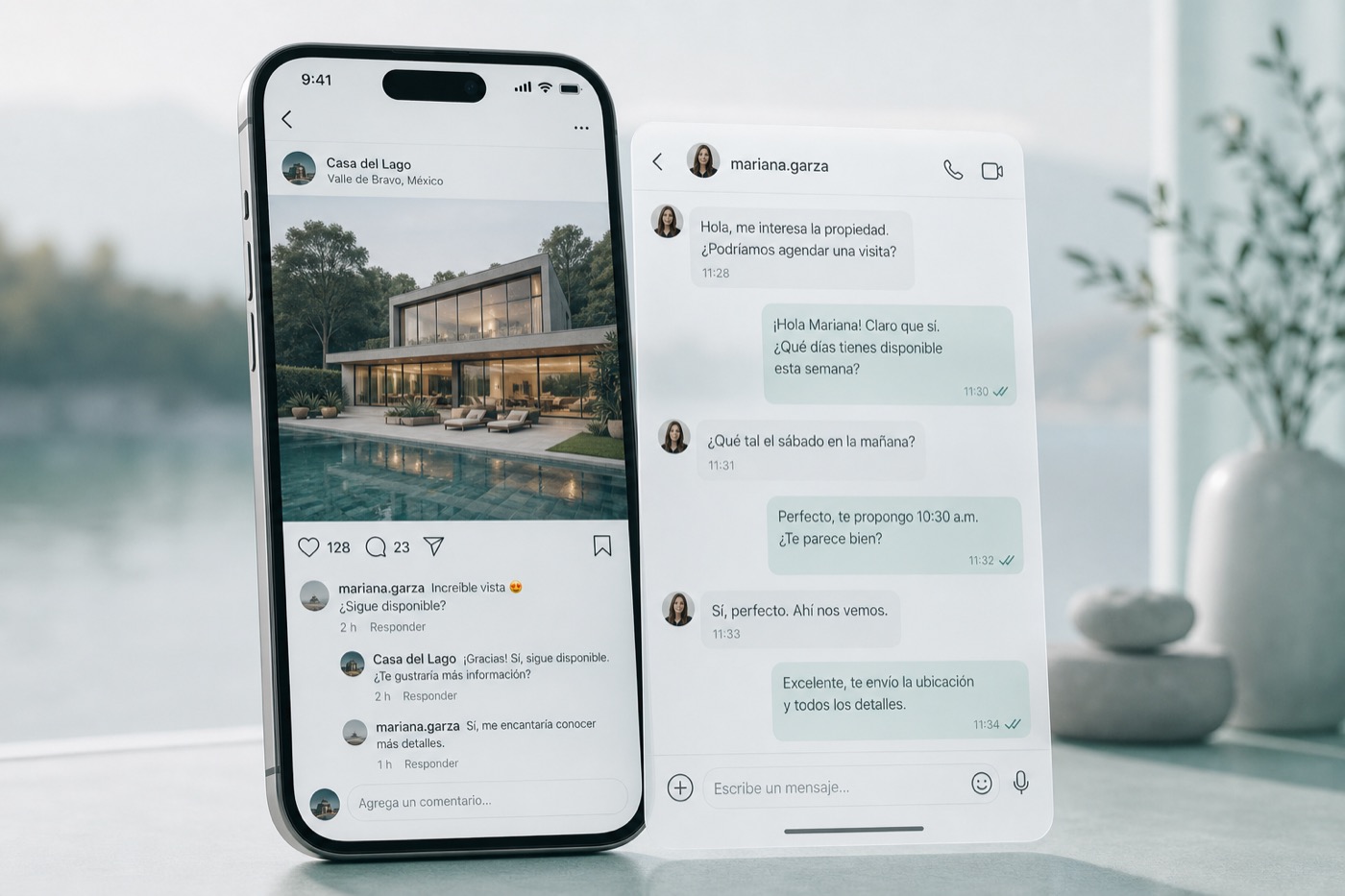 Instagram CRM: agente IA respondiendo comentarios y DMs de un inmueble en Instagram