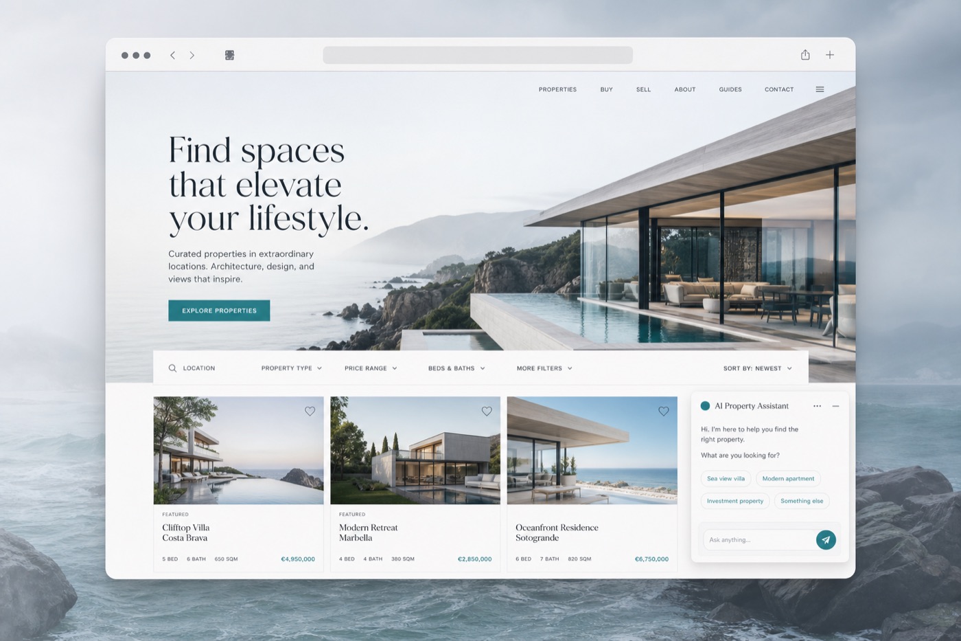 Web inmobiliaria profesional con fichas en tiempo real y agente IA integrado