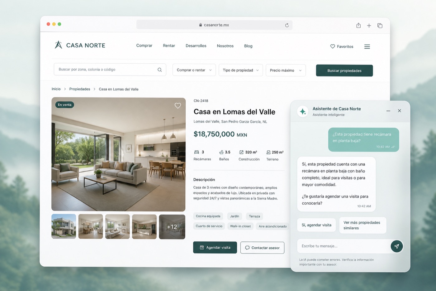 Widget IA web on an agency landing page qualifying visitors